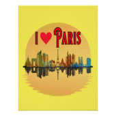 Ik hou van Paris Skyline Sunset Wall Art Poster (Voorkant)