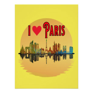 Ik hou van Paris Skyline Sunset Wall Art Poster