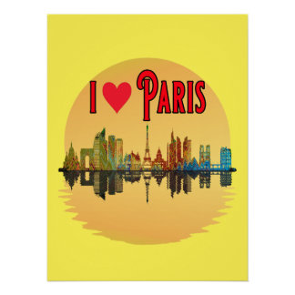 Ik hou van Paris Skyline Sunset Wall Art Poster