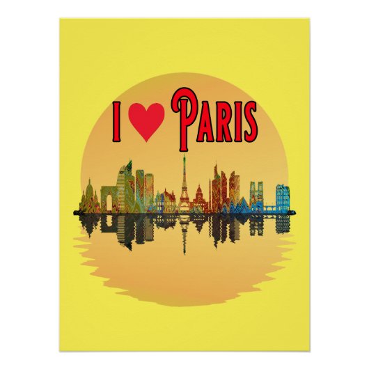 Ik hou van Paris Skyline Sunset Wall Art Poster (Voorkant)