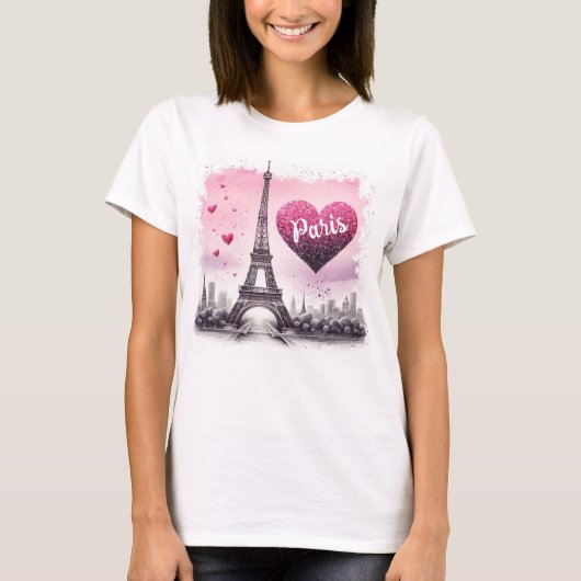 Ik hou van Paris Waterverf Mode T-shirt (Voorkant)