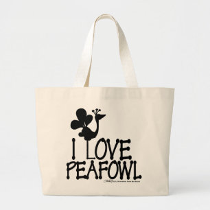 Ik hou van Peafowl silhouet Grote Tote Bag