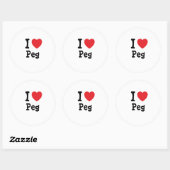 Ik hou van Peg hart T-shirt Ronde Sticker (Vel)