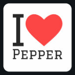 Ik hou van peper vierkante sticker<br><div class="desc">Ik hou van peper,  voor voedselliefhebbers</div>