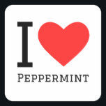 Ik hou van pepermunt vierkante sticker<br><div class="desc">Ik hou van pepermunt,  voor kruidenliefhebbers</div>