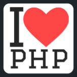 Ik hou van php vierkante sticker<br><div class="desc">Ik hou van php,  voor code liefhebbers</div>