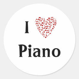 Ik hou van Piano Rode Hart van Muzieknoten Ronde Sticker