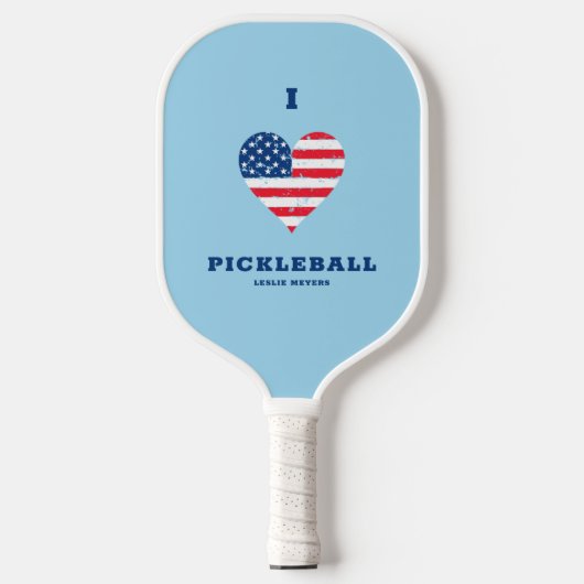 Ik hou van Pickleball American Flag Heart | Naam Paddle (Voorkant)