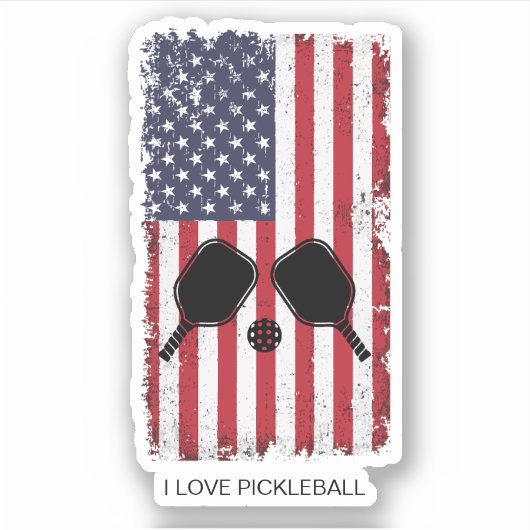 Ik hou van pickleball Amerikaanse vlag gepersonali Sticker (Voorkant)