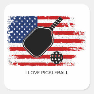 Ik hou van pickleball Amerikaanse vlag gepersonali Vierkante Sticker