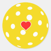 Ik hou van pickleball gele bal met hart ronde sticker (Voorkant)
