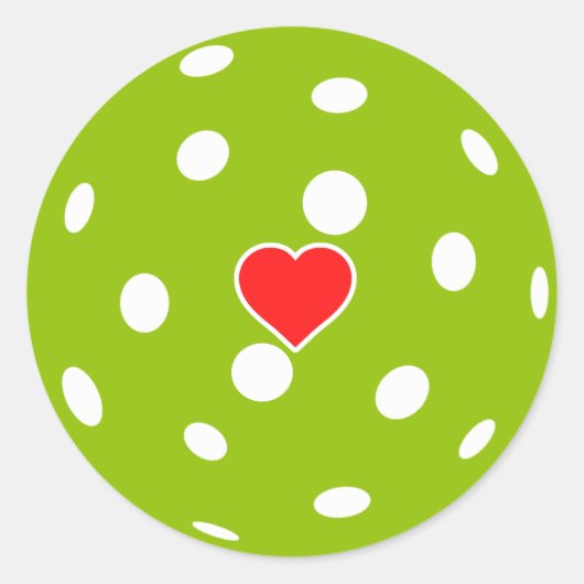 Ik hou van pickleball groene bal met rood hart ronde sticker (Voorkant)