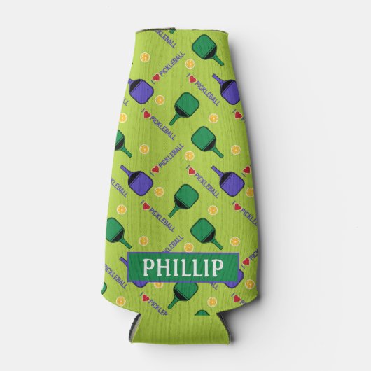 Ik hou van Pickleball groene Fles Cooler (Voorkant)