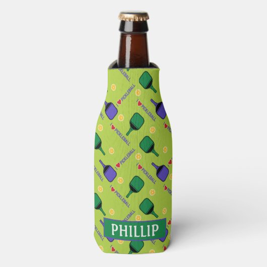 Ik hou van Pickleball groene Fles Cooler (Fles Voorkant)
