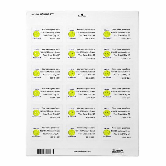 Ik hou van pickleball met gele bal.png etiket (Full Sheet)