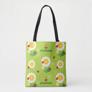 Ik hou van pickleball met ladybugs tote bag