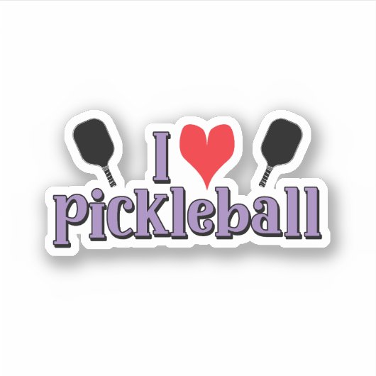 Ik hou van pickleball Paarse Tekst Pickleball Padd Sticker (Voorkant)