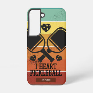 Ik hou van Pickleball Retro Strepen Monogram Naa Samsung Galaxy Hoesje