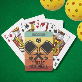 Ik hou van Pickleball Retro Stripes Monogram Naam Pokerkaarten