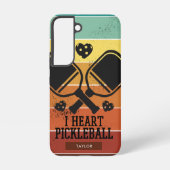 Ik hou van pickleball | Retrostrepen monogram naam Samsung Galaxy Hoesje (Achterkant)