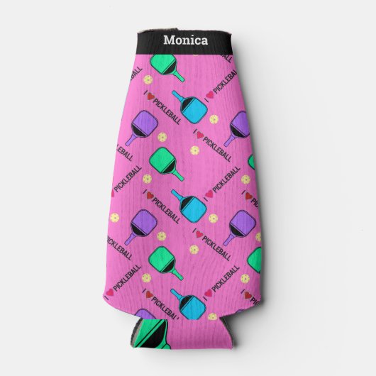 Ik hou van Pickleball roze Flesjeskoeler (Voorkant)