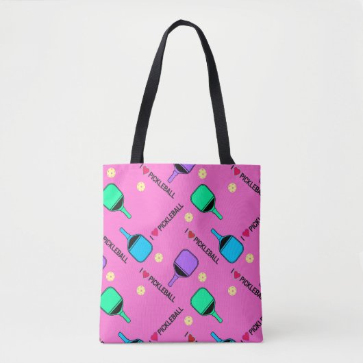 Ik hou van Pickleball roze (grotere tegelgrootte) Tote Bag (Voorkant)