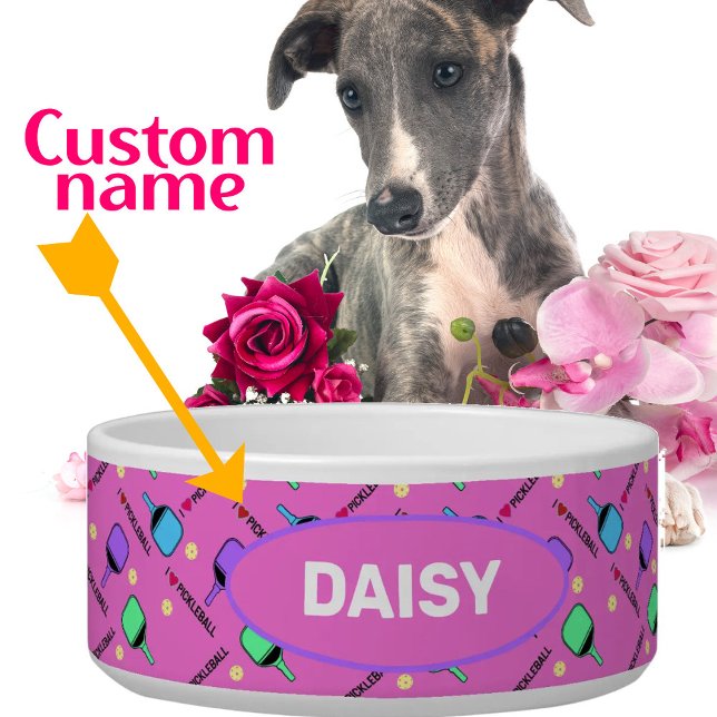 Ik hou van Pickleball roze met de naam Pet Voerbakje (Creator heeft geüpload)