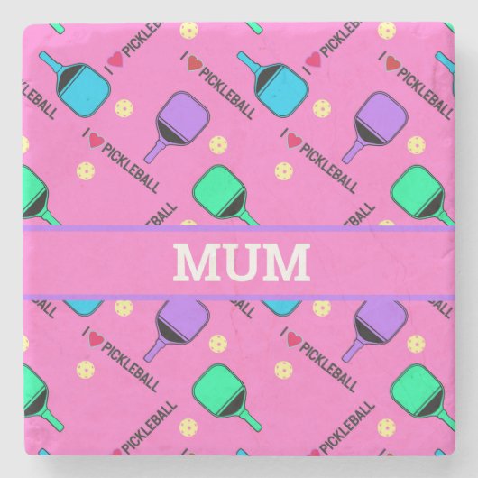 Ik hou van Pickleball roze  Stenen Onderzetter (Voorkant)