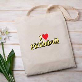 Ik hou van pickleball Tekst op geel met rood hart Tote Bag