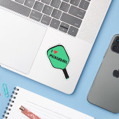 Ik hou van pickleball Tekst op Green Pickleball Pa Sticker (Laptop met iPhone)