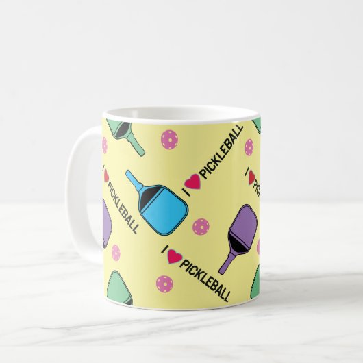 Ik hou van pickleballen op mellow-geel koffiemok (Voorkant links)