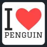 Ik hou van pinguïn vierkante sticker<br><div class="desc">Ik hou van pinguïn,  voor dierenkoninkrijksliefhebbers</div>
