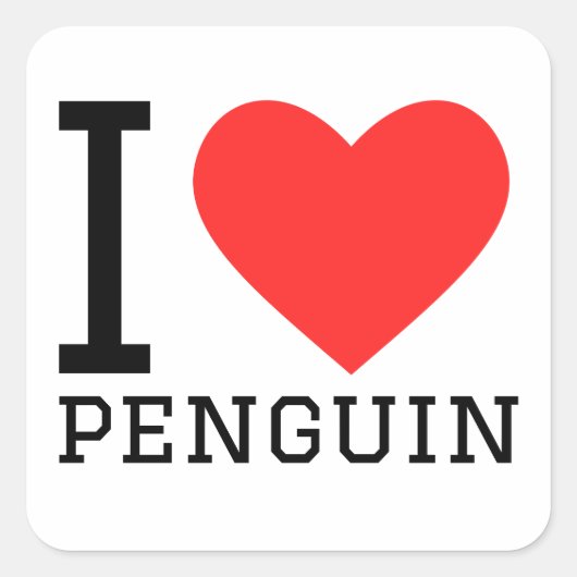 Ik hou van pinguïn vierkante sticker (Voorkant)