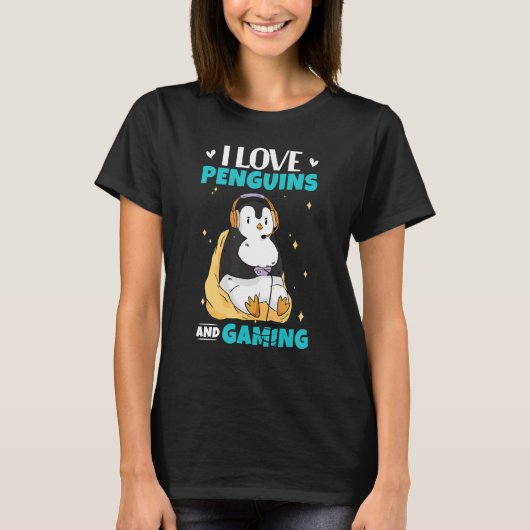 Ik hou van pinguïns en gamers pinguïn t-shirt (Voorkant)