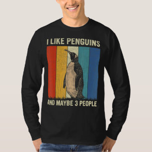 Ik hou van pinguïns en misschien 3 mensen retro pi t-shirt
