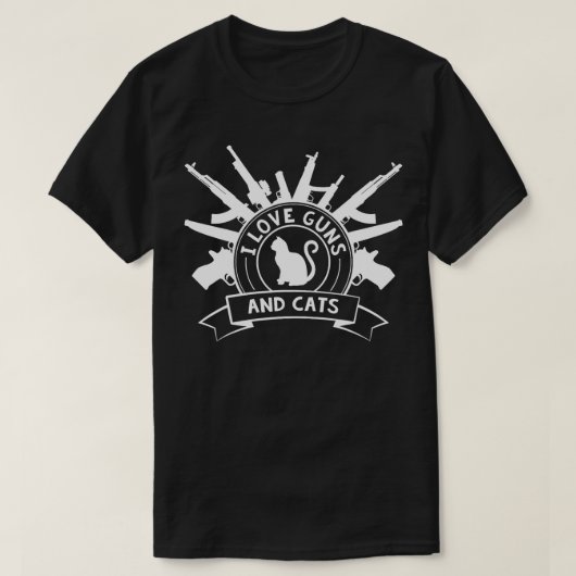 Ik hou van Pistolen en katten 2de wijziging Pistoo T-shirt (Design voorkant)