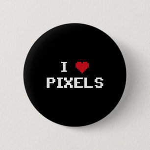 Ik hou van Pixels C64 Fans Hart Gaming Shirt Grapp Ronde Button 5,7 Cm