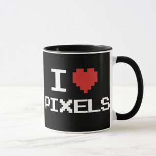 Ik hou van pixels met een pixelhartritme met een 8 mok