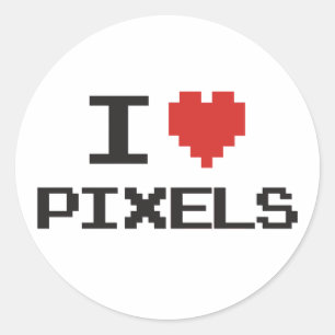 Ik hou van pixels met een pixelhartritme met een 8 ronde sticker