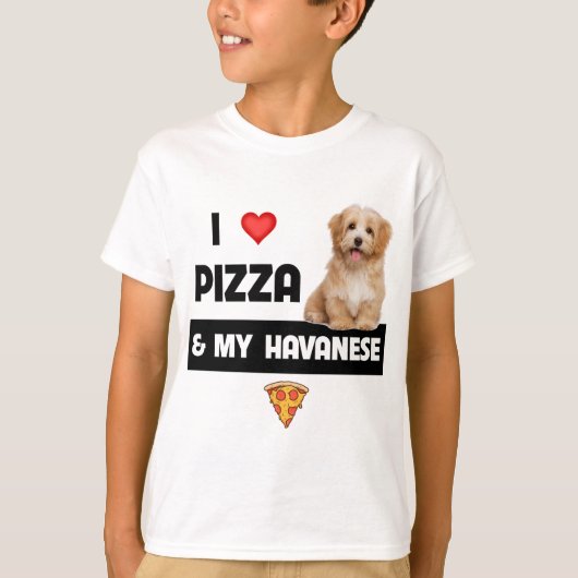 Ik hou van Pizza en mijn Havanese hond Havapoo Pep T-shirt (Voorkant)