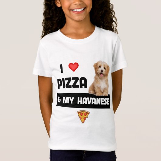 Ik hou van Pizza en mijn Havanese hond Havapoo Pep T-shirt (Voorkant)