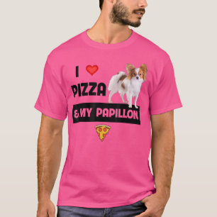 Ik hou van Pizza en mijn Papillon Dog Pepperoni Ch T-shirt