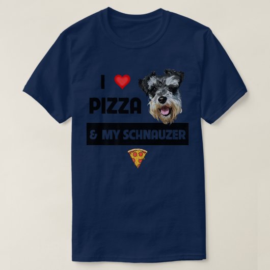Ik hou van Pizza en mijn Schnauzer Dog Pepperoni C T-shirt (Design voorkant)