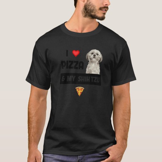 Ik hou van Pizza en mijn sjiitische Tzu Dog Pepper T-shirt (Voorkant)