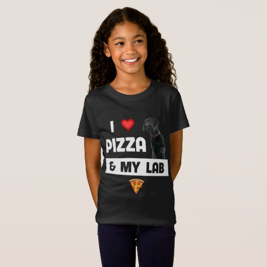 Ik hou van Pizza en mijn zwarte lab Dog Pepperoni  T-shirt (Voorkant volledig)