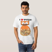 Ik hou van pizza! Funny Cute Cartoon Mustache Cat T-shirt (Voorkant volledig)