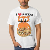 Ik hou van pizza! Funny Cute Cartoon Mustache Cat T-shirt (Voorkant)