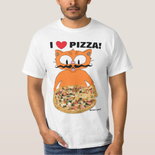 Ik hou van pizza! Funny Cute Cartoon Mustache Cat T-shirt
