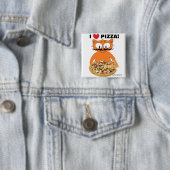 "Ik hou van pizza!" Mustache Cat Pizza Lovers Vierkante Button 5,1 Cm (In situ)
