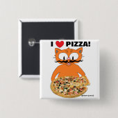 "Ik hou van pizza!" Mustache Cat Pizza Lovers Vierkante Button 5,1 Cm (Voorkant /achterkant)